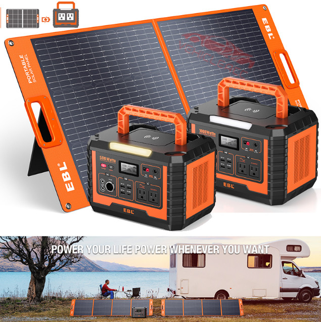 EBL Portable Power Station 500/1000W Solar Generator / 200W Foldable Solar Panel