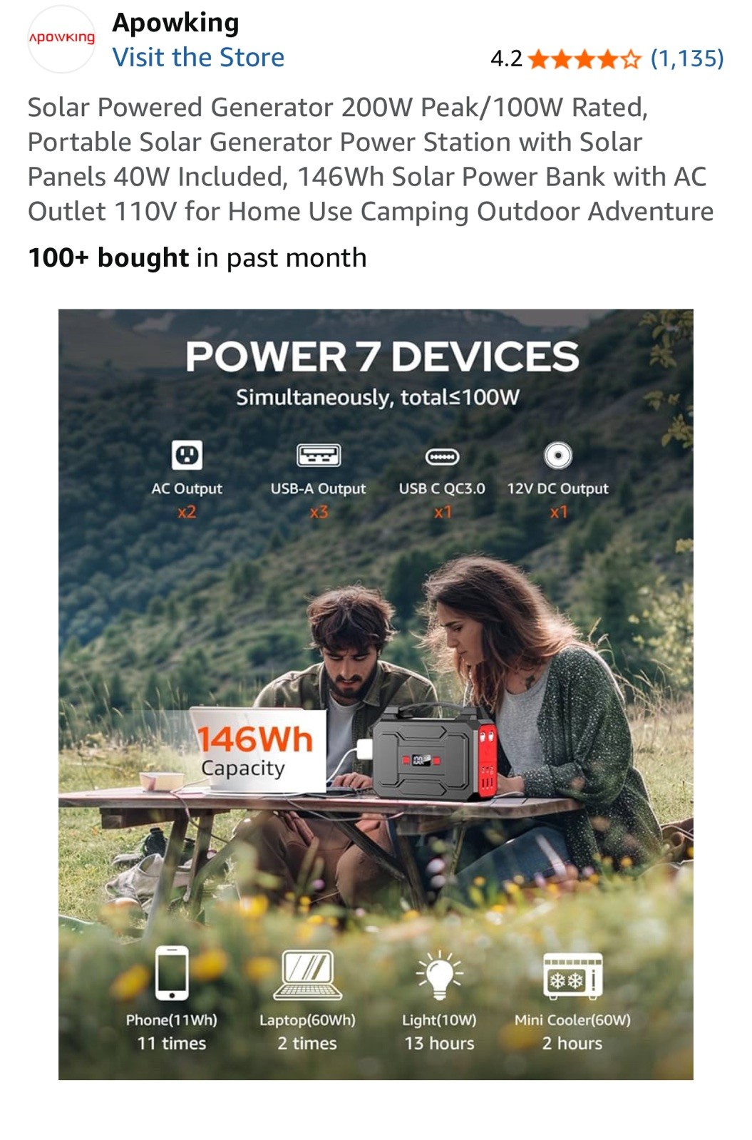 Solar Powered Generator 200W Peak/100W Rated, Solar Panels 40W included