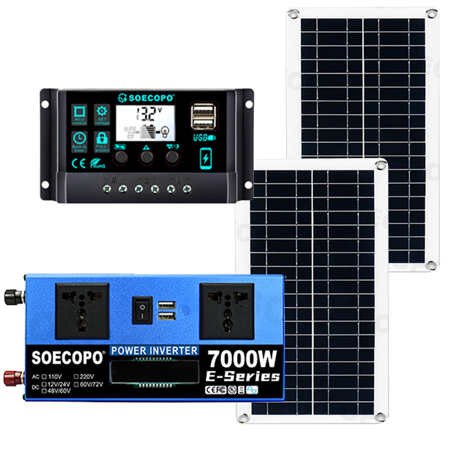 7000W Solar Energy Kit | Complete Off-Grid Solution (12V/24V DC to 110V/220V AC