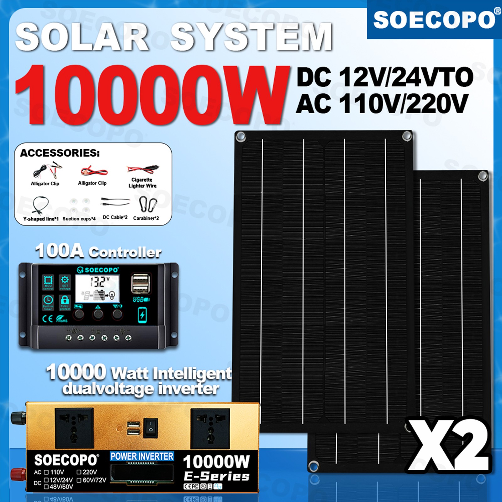 10000W Solar System Kit | 12V24V DC Input to 110V/220V AC Output