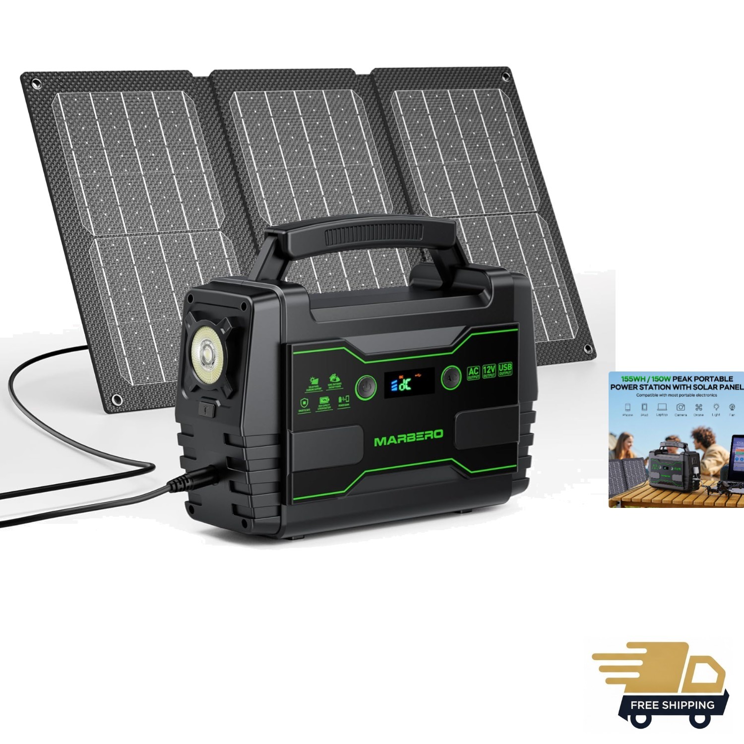 Solar Generator 155Wh with 30W Solar Panel Portable Power Station with 2x 100…