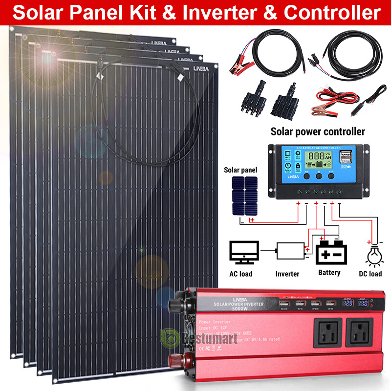 Complete Solar Panel Kit 5000W Inverter & Controller Home 110V Off Grid System