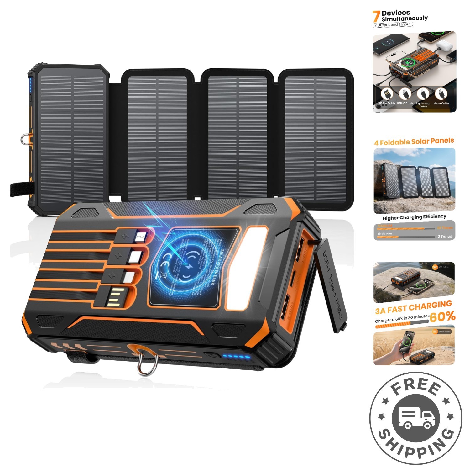 48000mAh Wireless Solar Charger for Phones – Multi-Device & Fast Charging