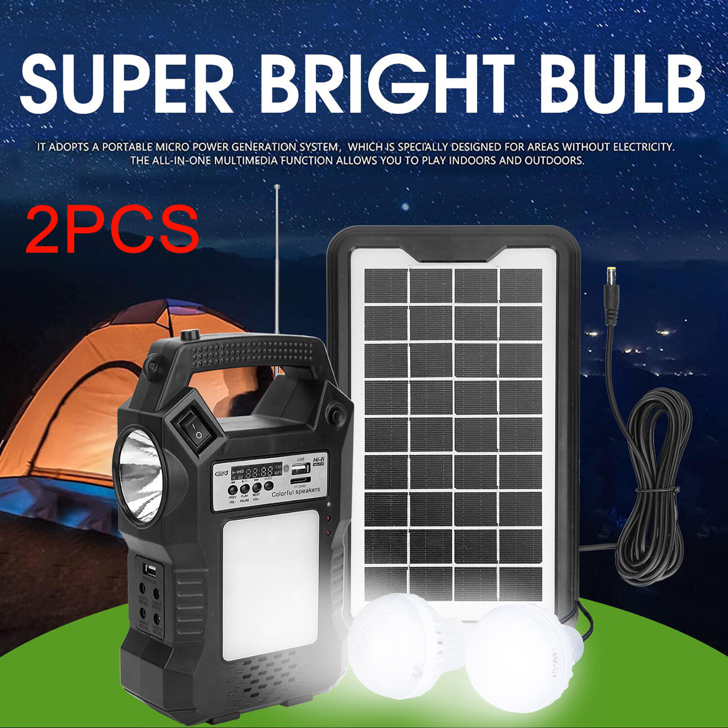 2Pcs Solar Power Station Generator Panel Power Bank Outlet Camping BatteryCharge