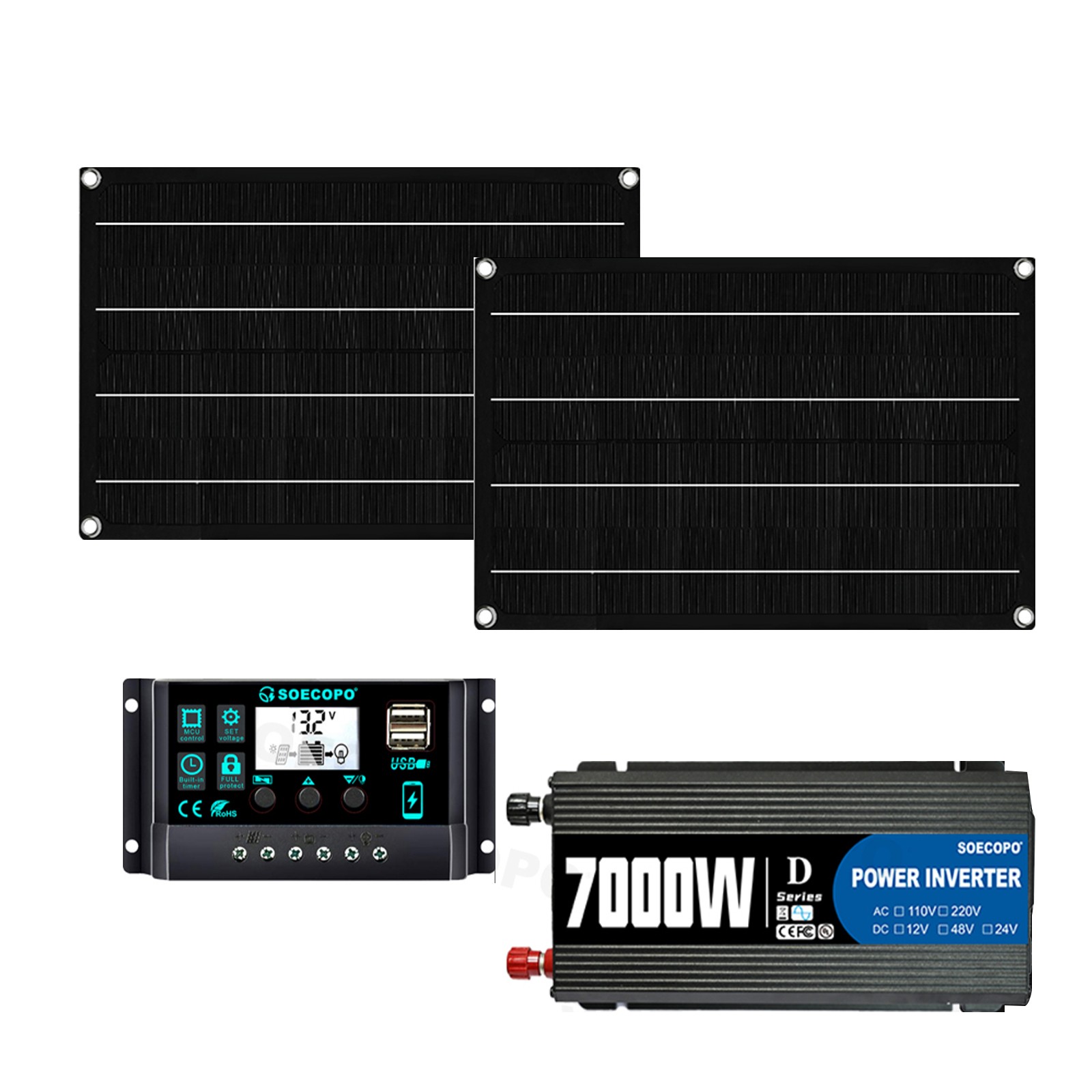 Premium 7000W Sine Wave Inverter Solar Kit | 2pcs Solar Panels + 100A ControllZd