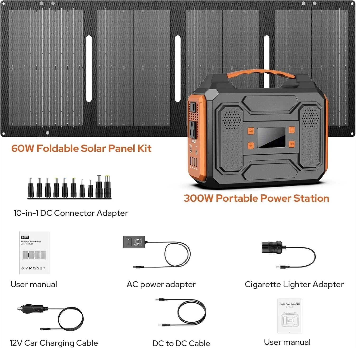 “300W Portable Solar Generator with 60W Foldable Panel”