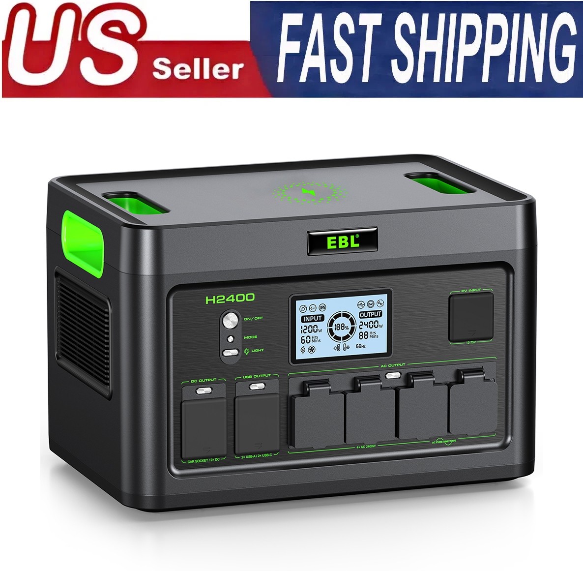 1843.2Wh 2400W Power Station Portable Solar Generator RV LiFePO4 Backup Outdoor