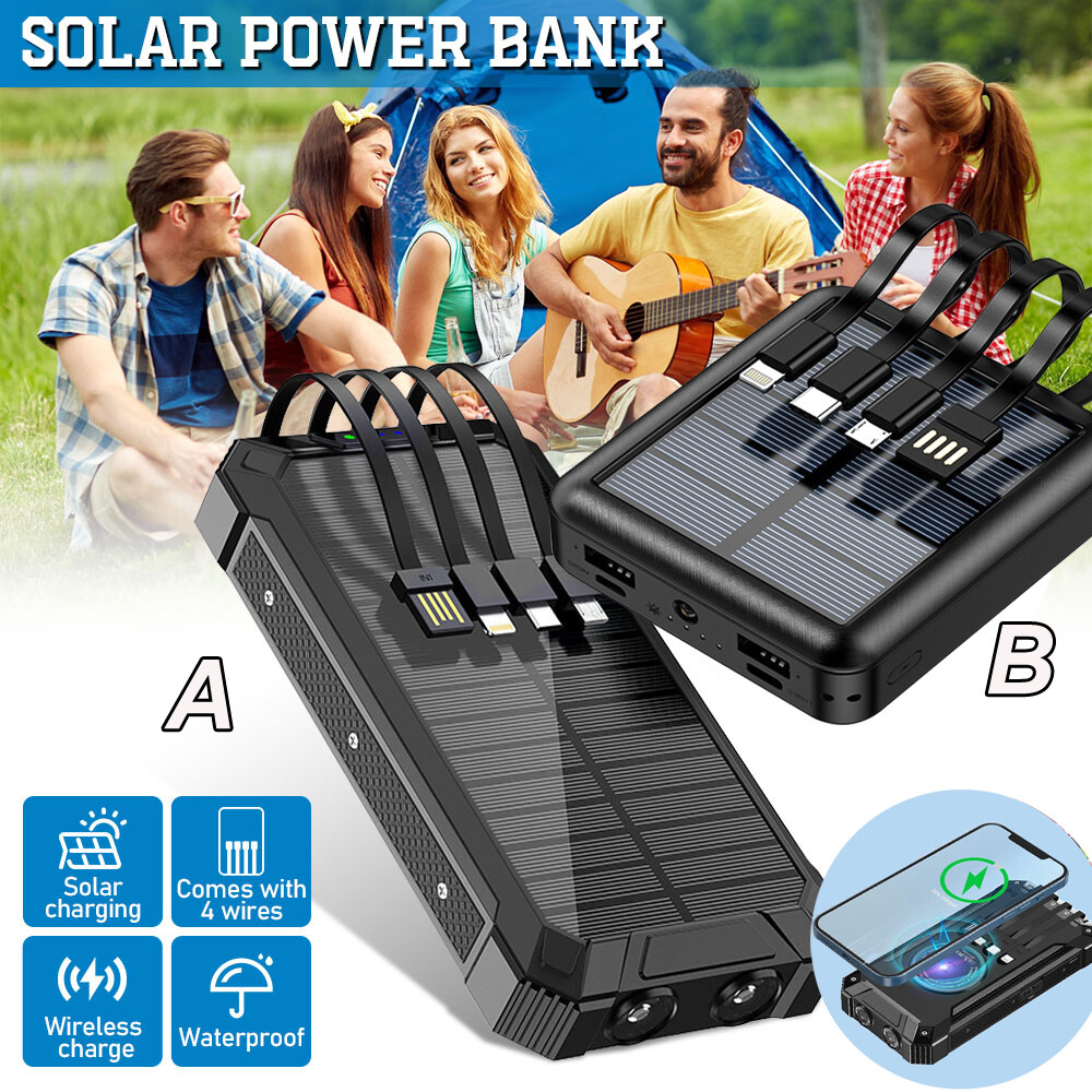 Portable Super 36000mAh Solar Power Bank USB LED Wireless Charger for Cell Phone