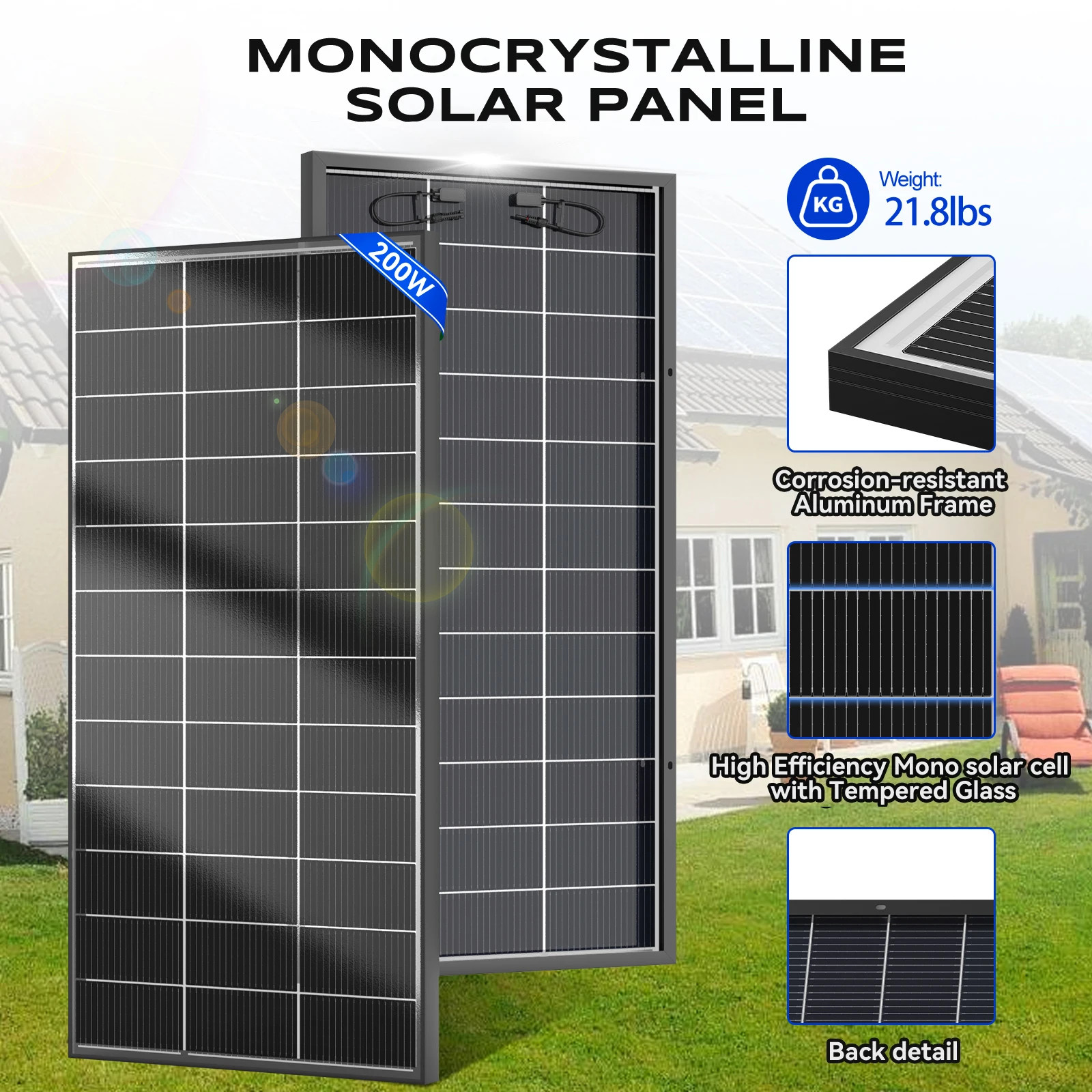 200W 12V Double Sided Board Solar System Panels Monocrystalline 16BB Solar Cells