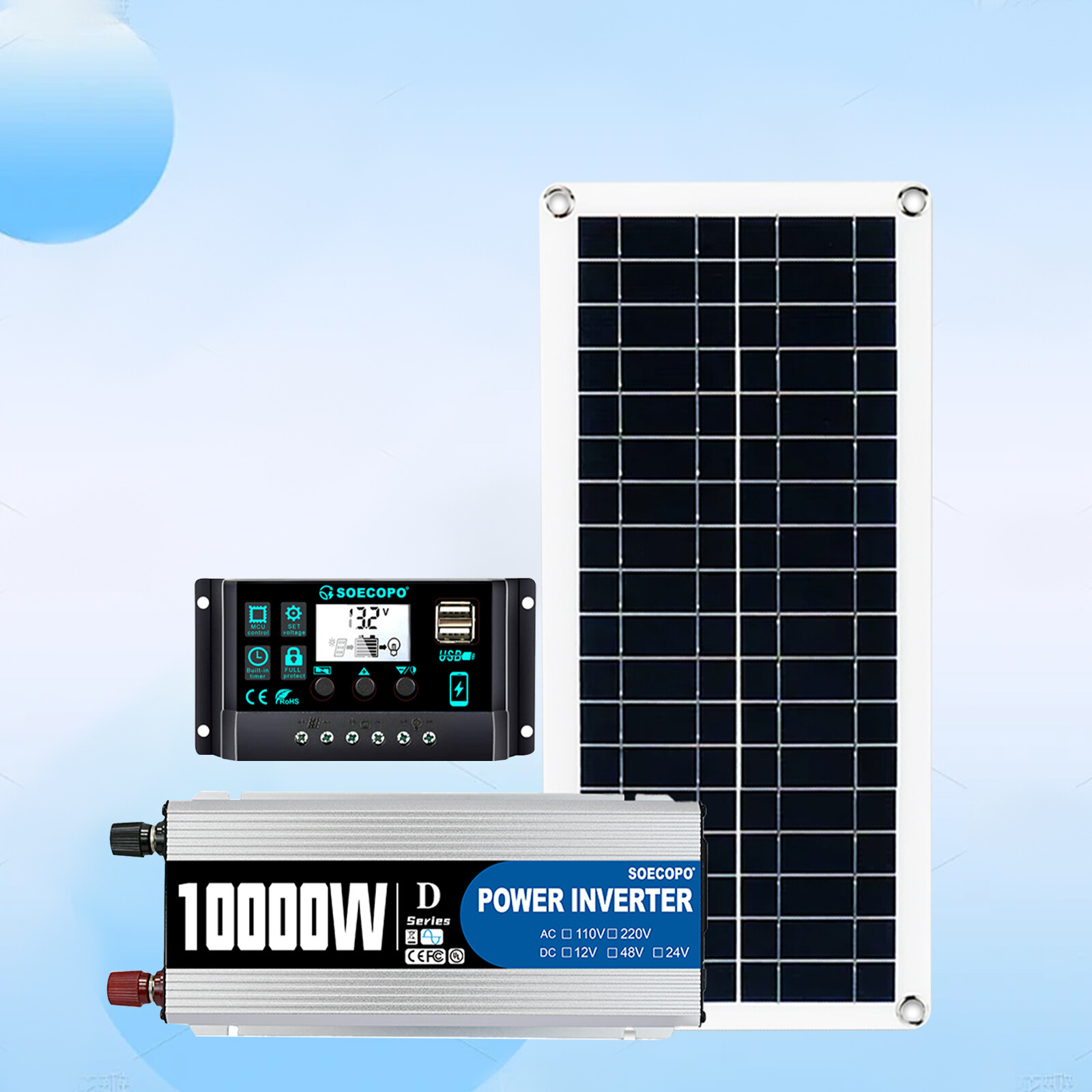 10000W Power Inverter Solar Generator W/200W Solar Panel Home Complete 110V/220V