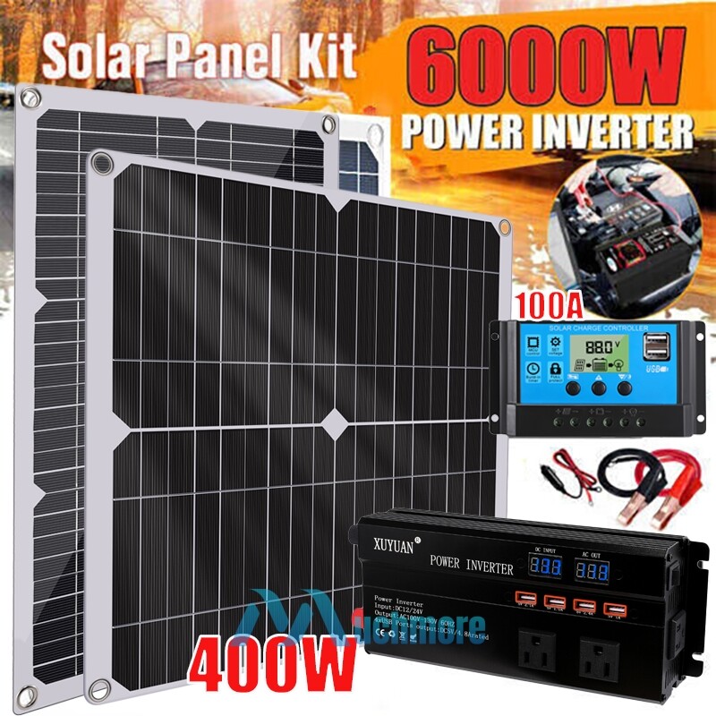 6000W Complete Solar Panel Kit with Controller & Inverter 110V Home Grid System