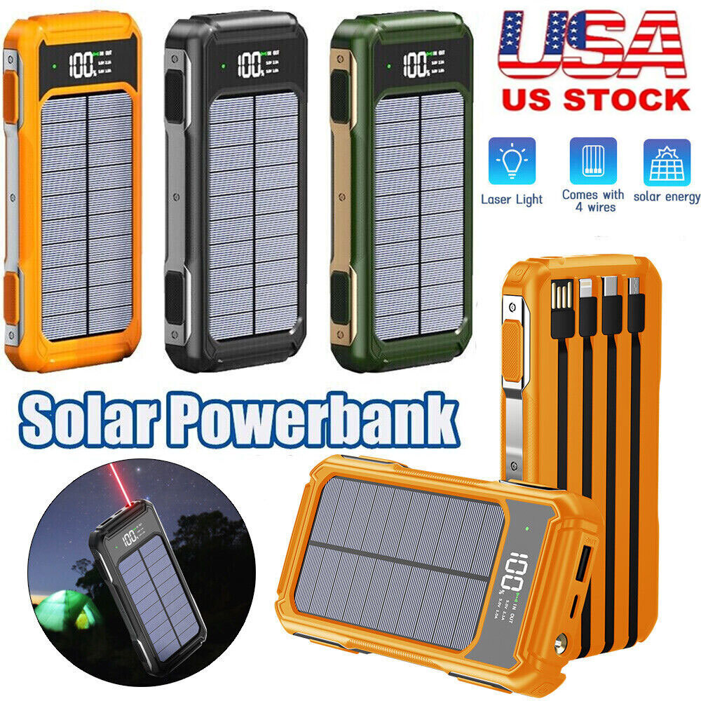 200000mAh Portable Solar Power Bank 4 USB Output External Battery Fast Charger