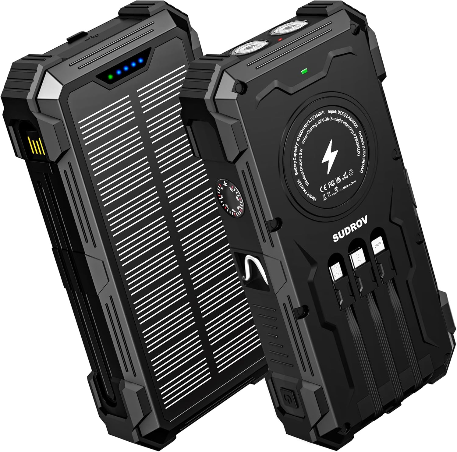 Solar Charger Power Bank, 42800mAh Wireless Portable with Deep Black