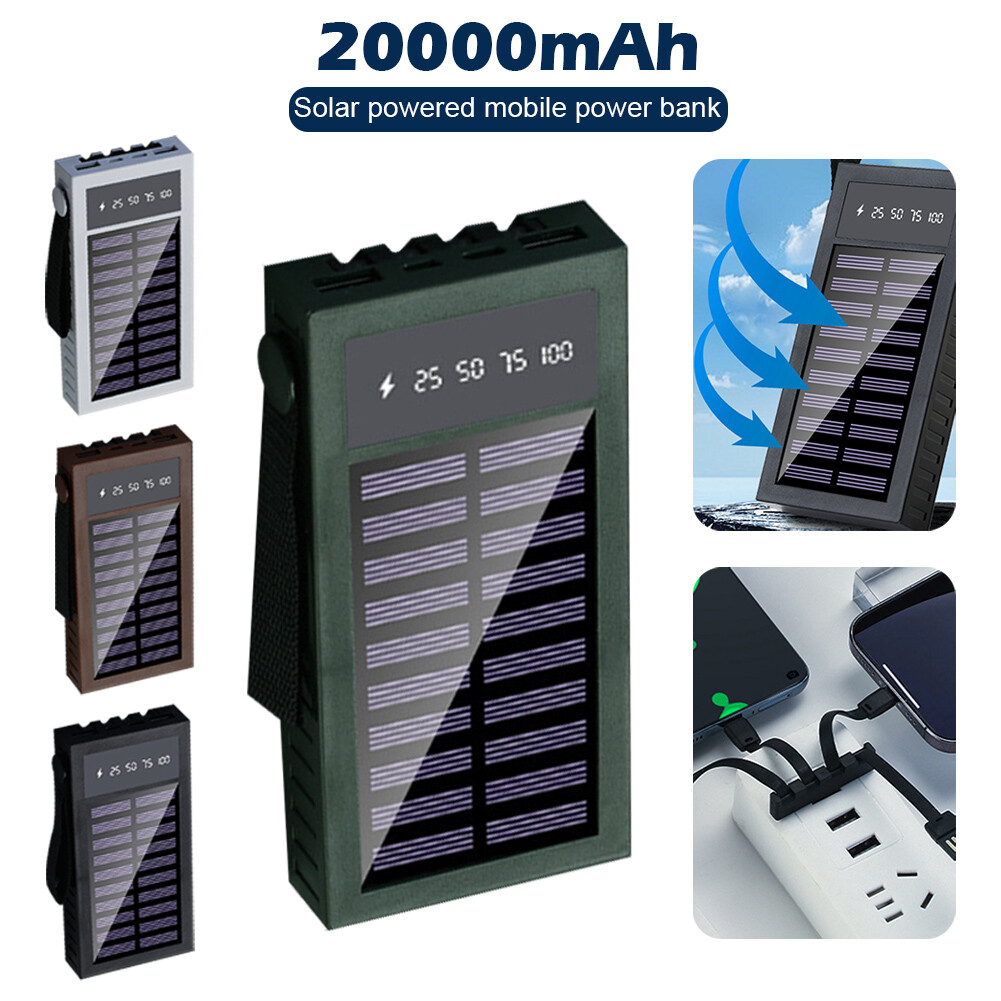 20000mAh Solar Power Bank 4 Built-in Cables Portable Solar Charger For Iphone