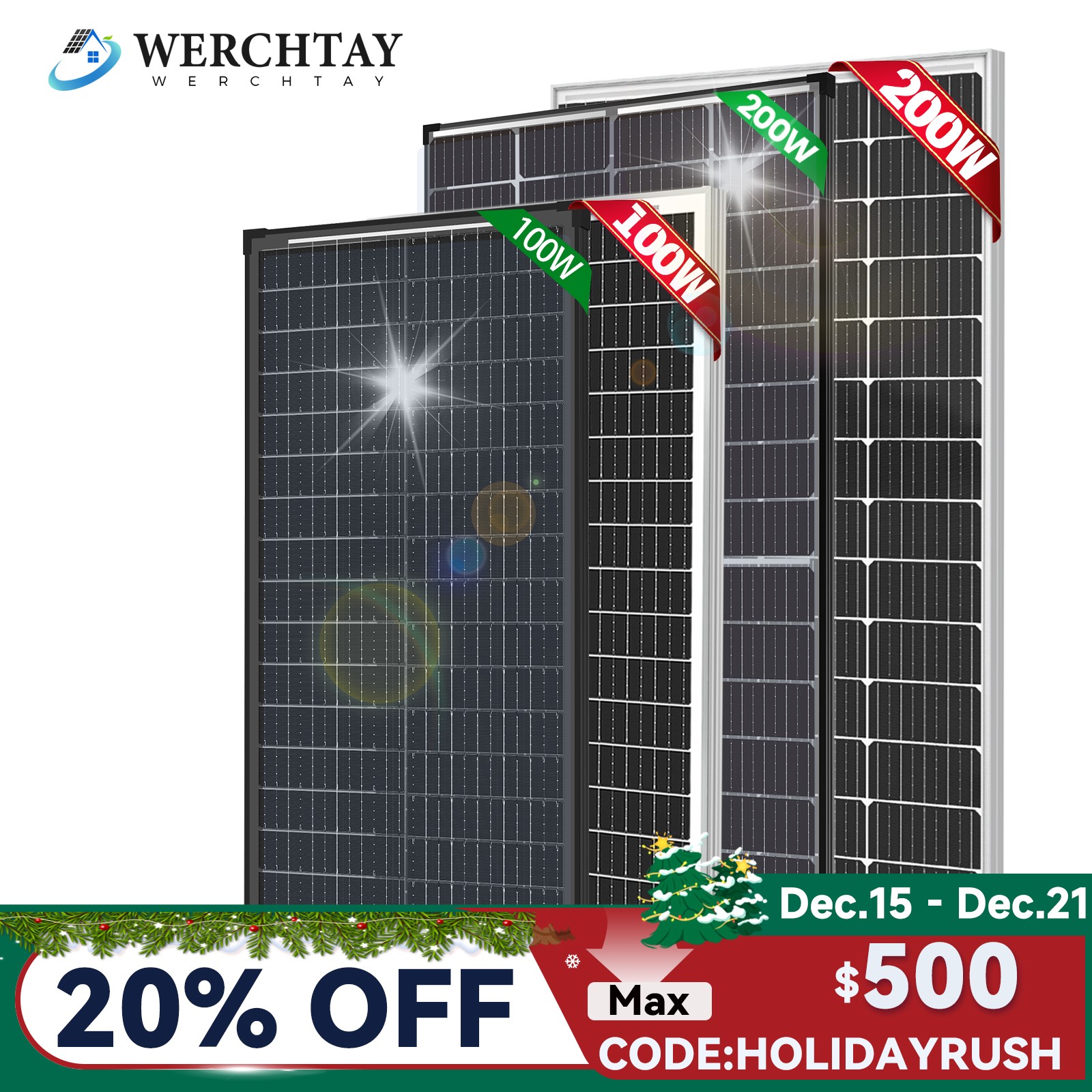 100W 200W 300W 400W Watt Mono Solar Panel Home Car Charging RV Camping Battery