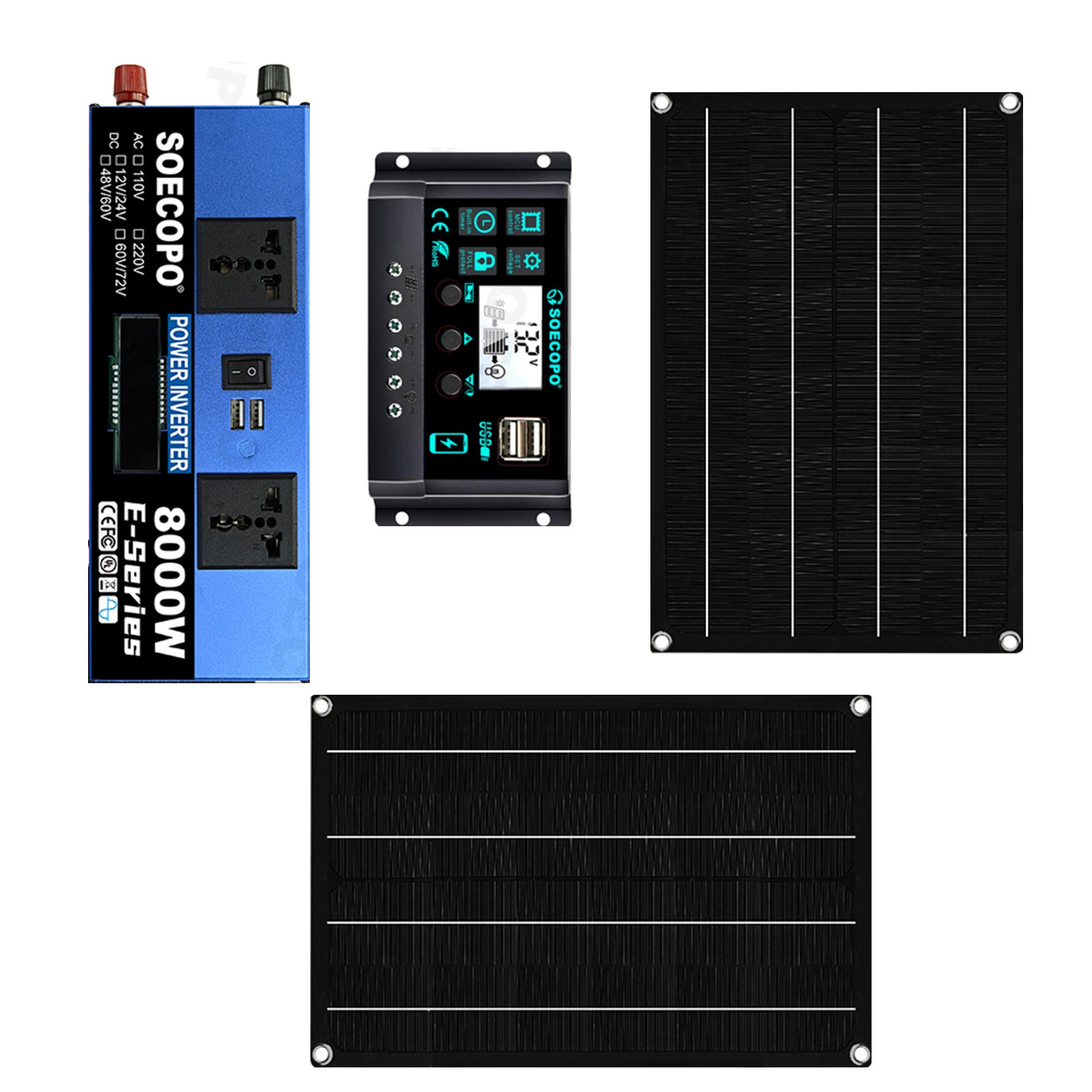 8000W Solar Generator Kit Inverter + 2 Rugged Solar Panels + 100A ControllerBG