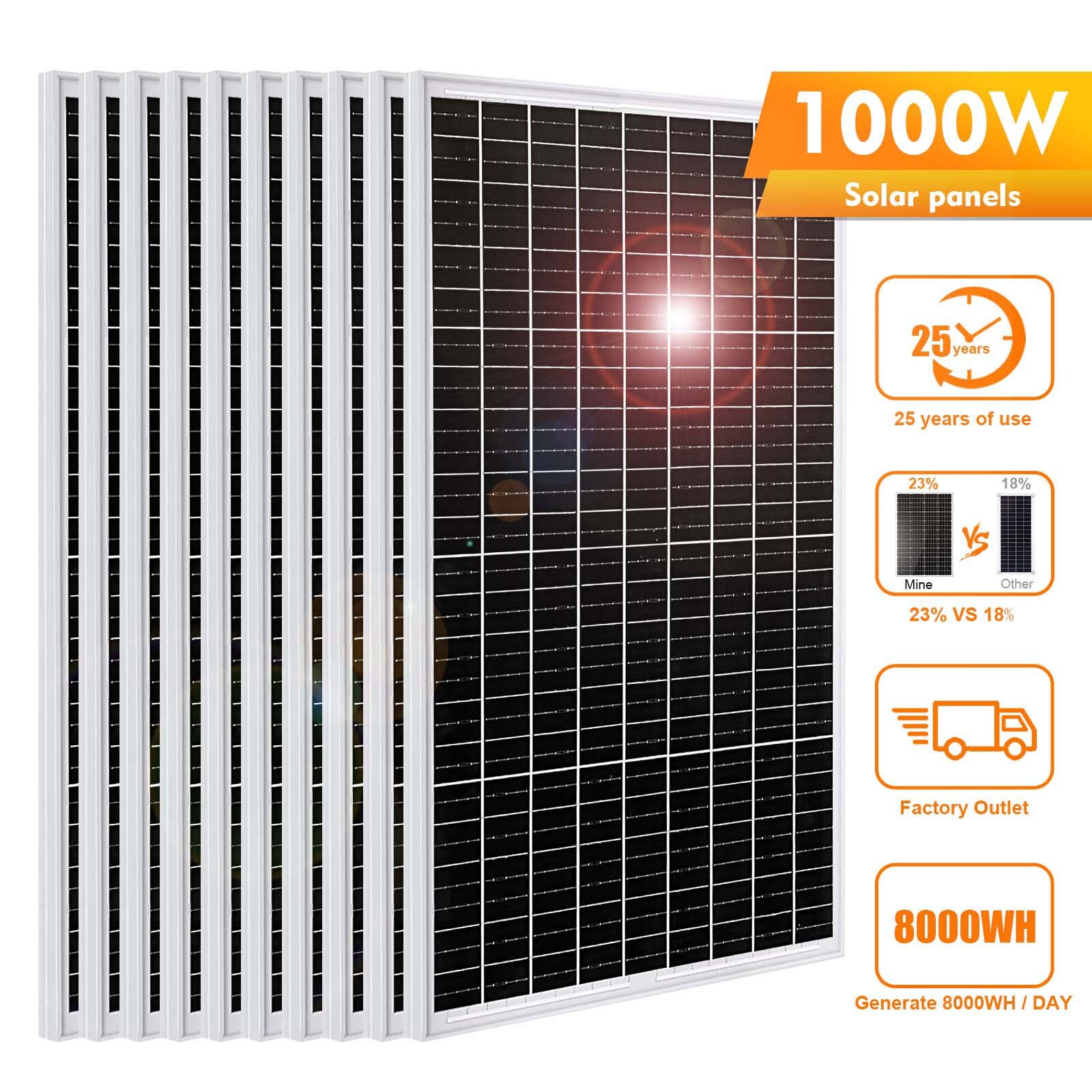 PFCTART 1000W Solar Panel 100W 12V Monocrystalline PV Module for RV Home Garden