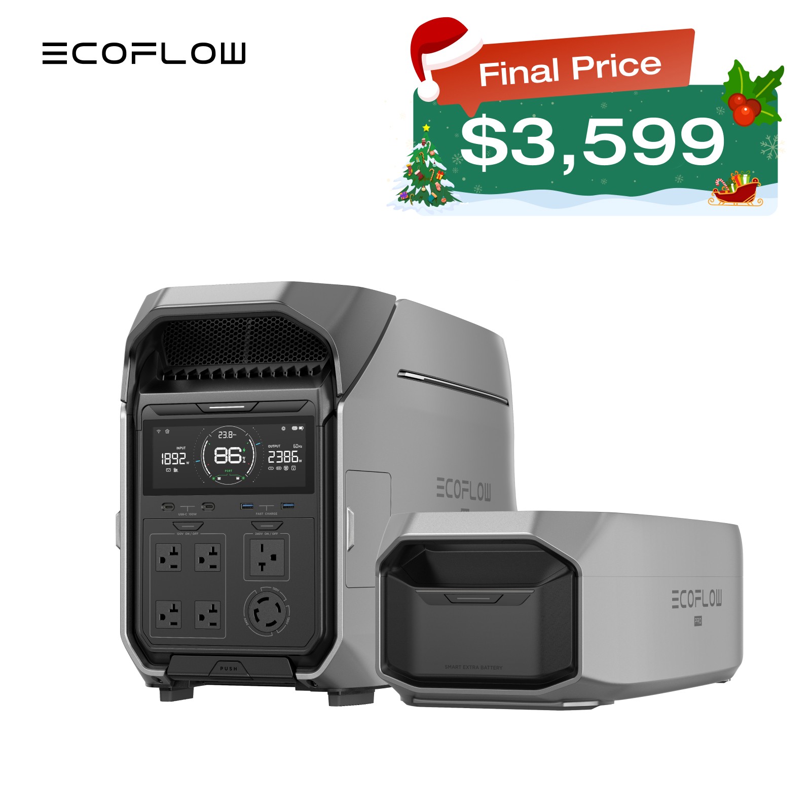 EcoFlow DELTA Pro 3 8000Wh Portable Power Station with Extra Battery for Home