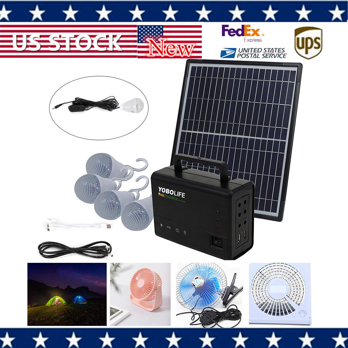 Portable Station Solar Panel Power Inverter Electric Generator Set +4 LED Light