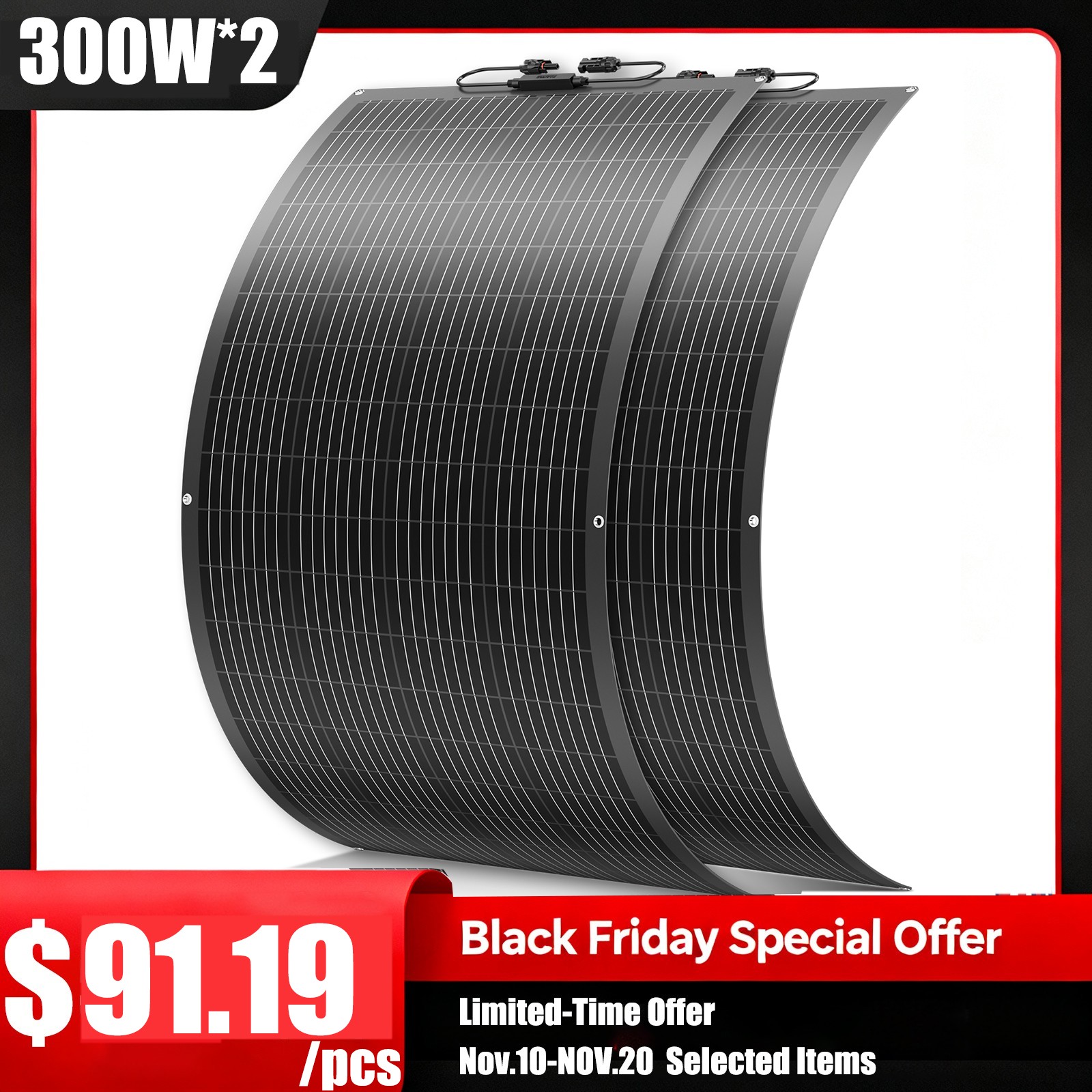 600W 12V Flexible Solar Panel Mono Portable Power Camping Home RV Battery Charge