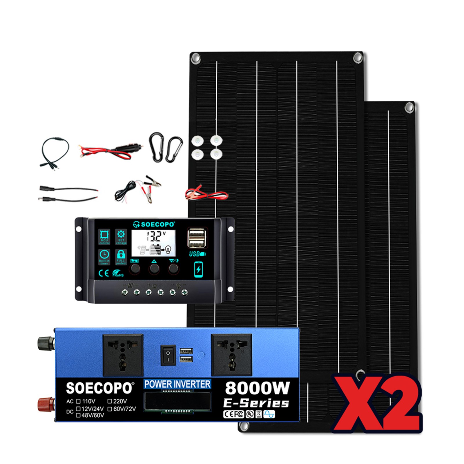 8000W Solar Generator Kit Inverter + 2 Rugged Solar Panels + 100A ControllerQp