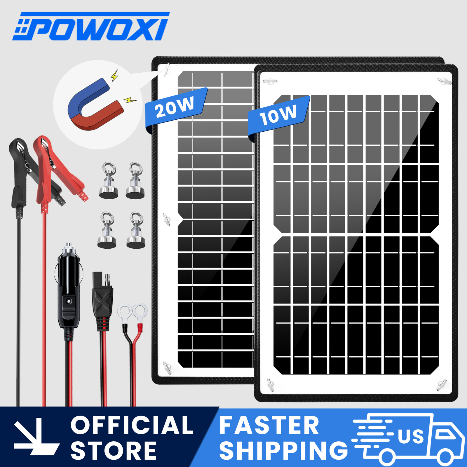 POWOXI Solar Panel Kit 12V 20W Magnetic + MPPT Charge Controller Battery Charger