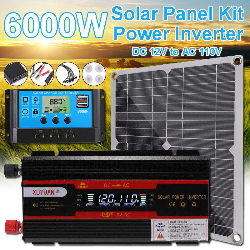 6000W Solar Panel Kit Solar Power Inverter Generator 100A Home 110V Grid System