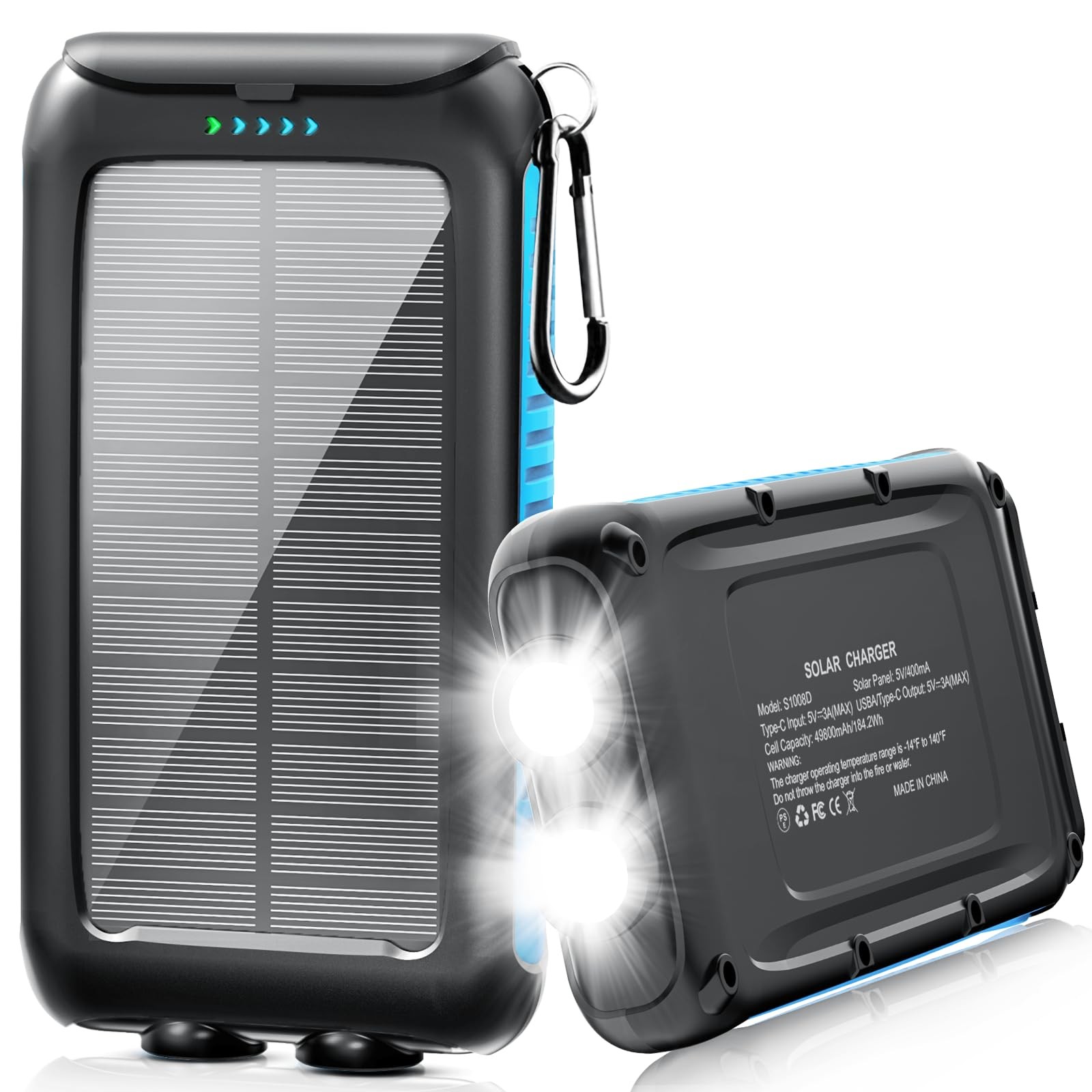 Solar-Charger-Power-Bank-49800mAh Portable Solar Phone Charger with LED Flash…