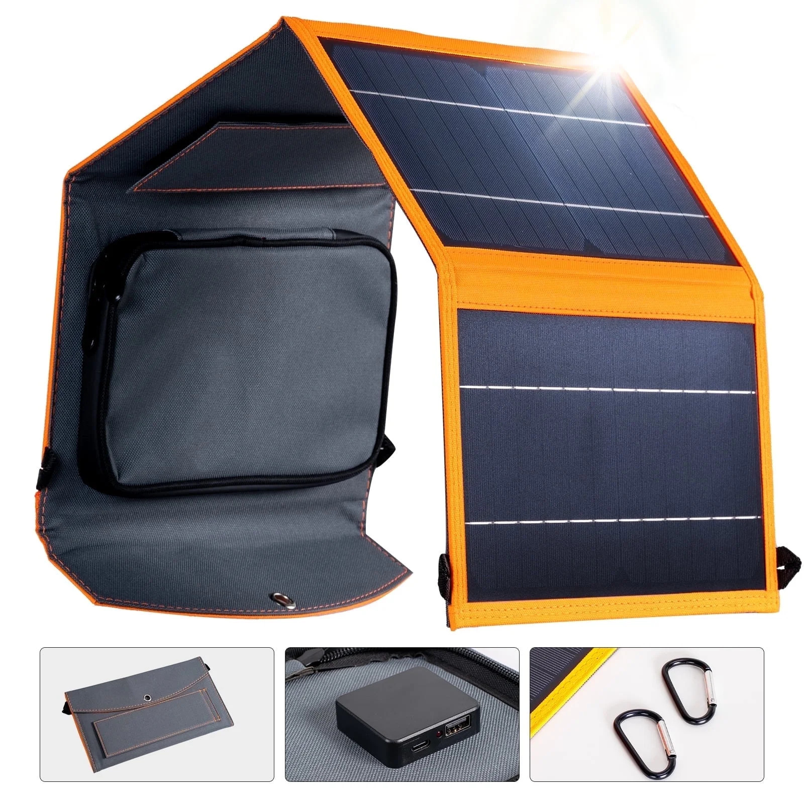 Solar Panel Charger 30W Portable Solar Panels with USB and TYPE-C Ports Waterpro