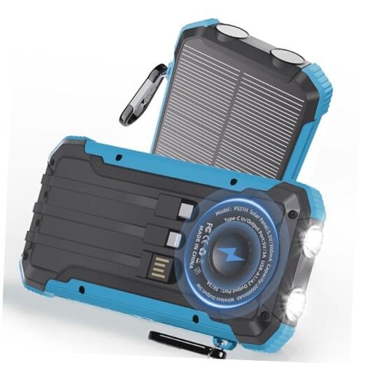 Solar Charger Power Bank 20,000mAh Portable Wireless Charger, Fast Blue