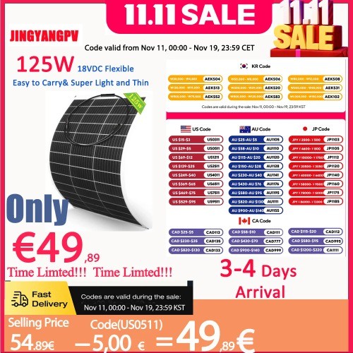 Solar Panel 125W 250W Flexible Panel Solar Monocrystalline Cell PowerStation 12V