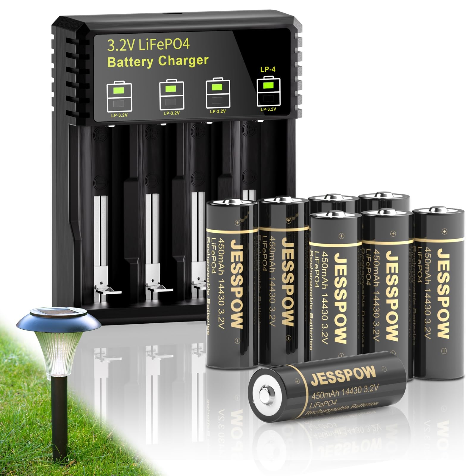 14430 3.2 Volt Rechargeable Solar Battery with Charger, Rechargeable LiFePo4 …