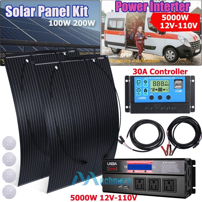 5000W Complete Solar Panel Kit Solar Power Generator 100W 200W Panel & Inverter