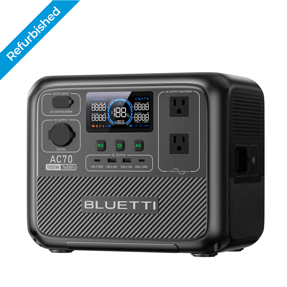 BLUETTI AC70 1000W 768Wh Portable Power Station Solar Generator for Camping Trip