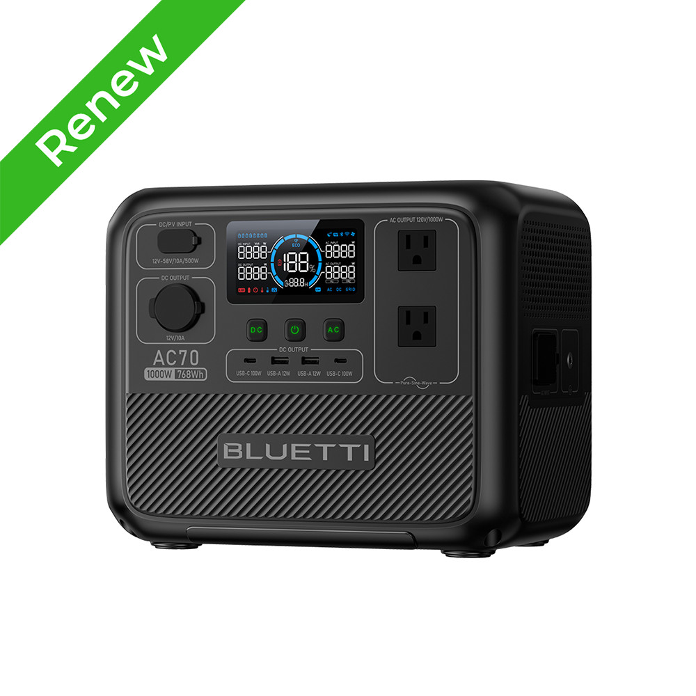 BLUETTI AC70 1000W 768Wh Portable Power Station Solar Generator for Outdoors