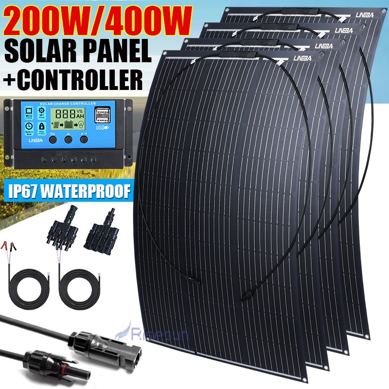 Semi-Flexible Solar Panel Kit 200W 400W 12V Ultra Thin Mono RV Camper Boat Home