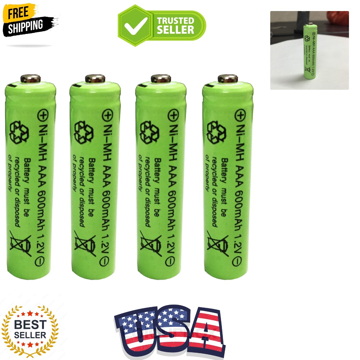 Ni-mh AAA 600mAh 1.2V Triple A Rechargeable Batteries for Outdoor Garden Sola…