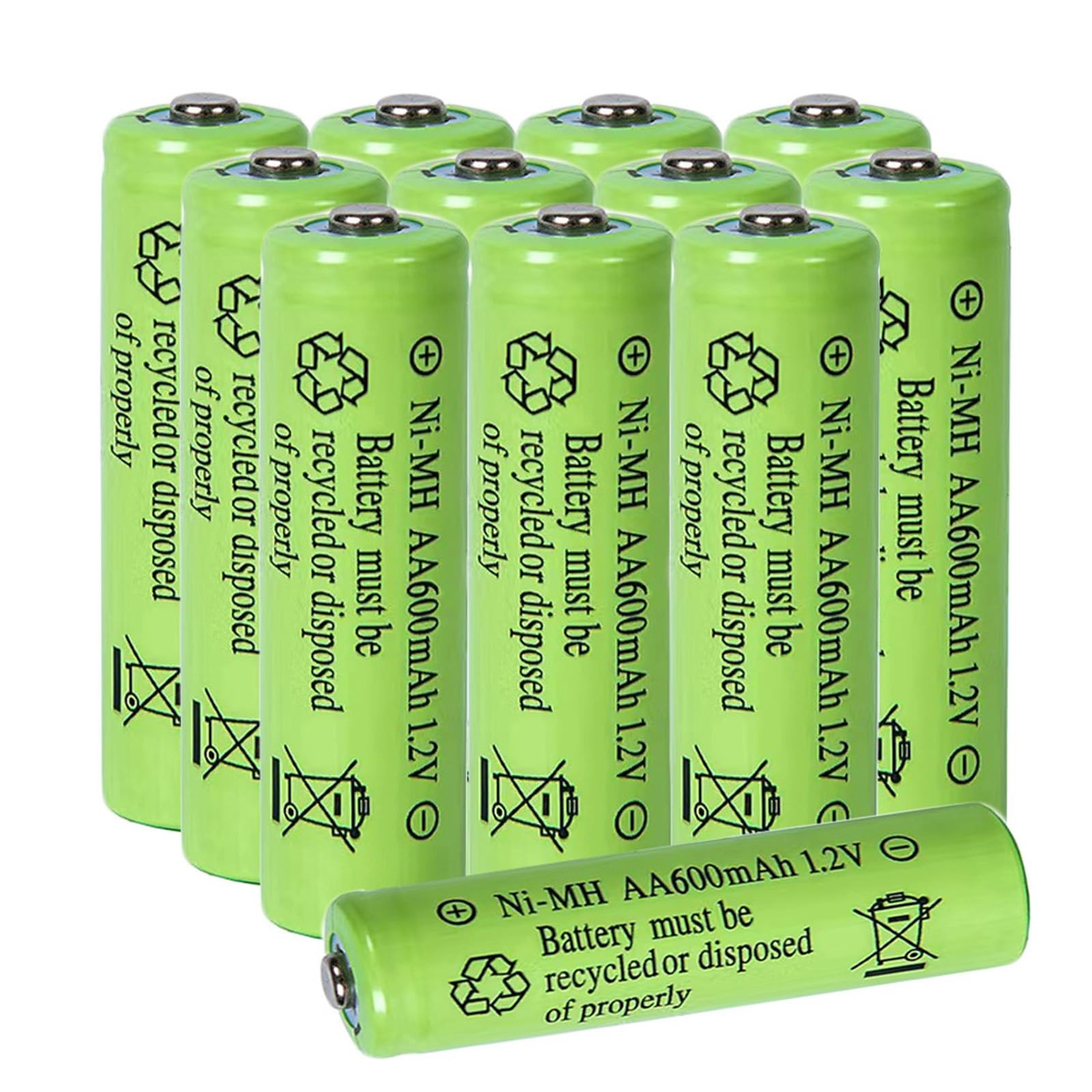 12 Packs AA Ni-MH 600mAh Rechargeable Batteries 1.2v Doulbe A Size for Outdoo…