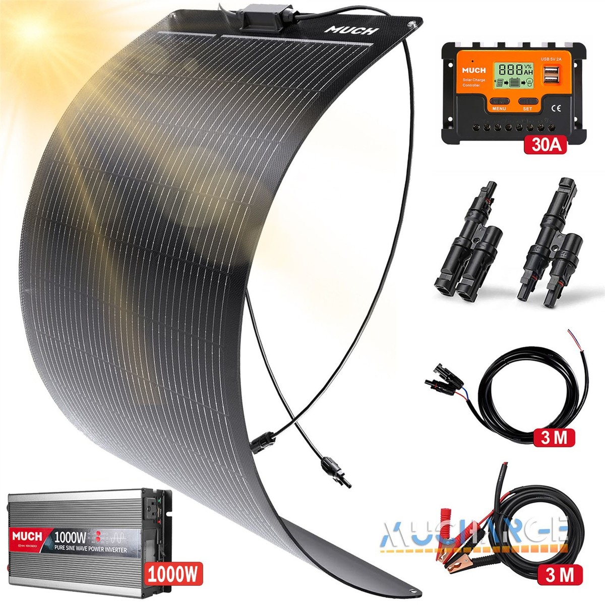 MUCH 100W Mono Solar Panel kit 12V Charging RV Camping Off-Grid Boat + Inverter