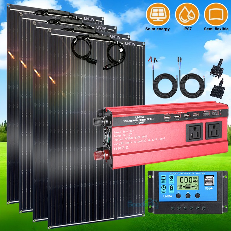 Complete Solar Panel Starter Kit 5000W Inverter 12V Battery Charger Controller