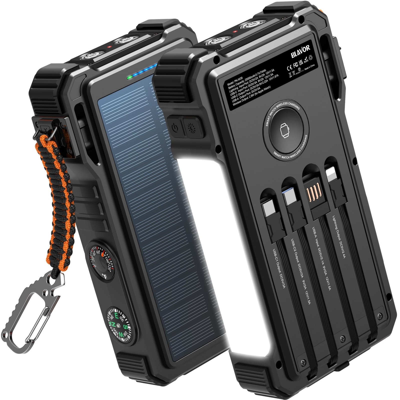 BLAVOR Solar Power Bank 20000mAh Built-in Cables, Wireless Charger for Apple …