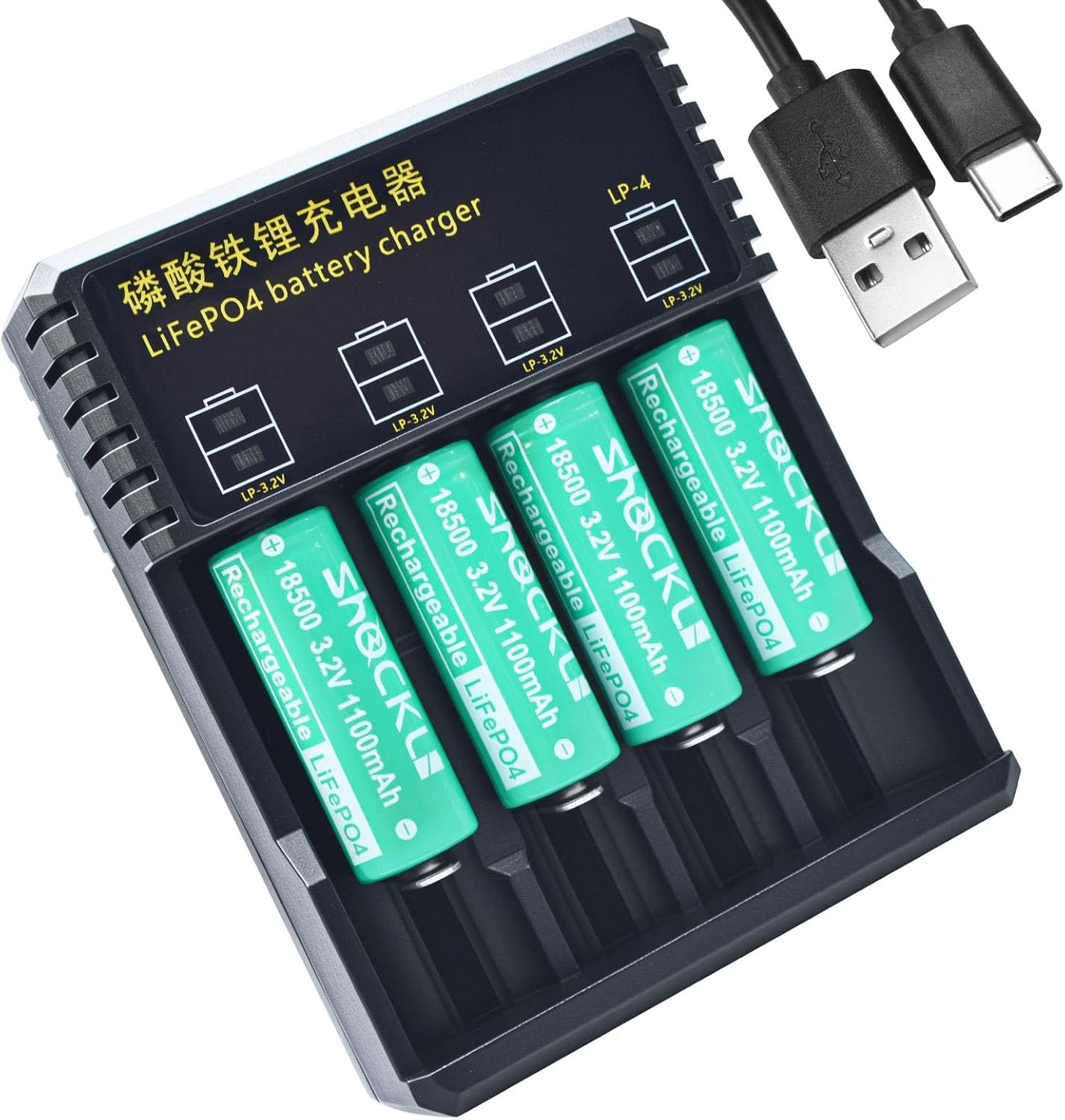 (4-Pack) 18500 3.2V LiFePO4 Solar Batteries 18500 with charger