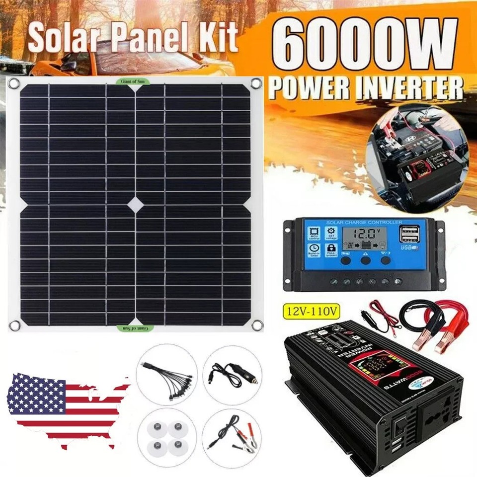 New 6000W Inverter and Solar Panel Kit 12V Battery Charger with 100A Controller