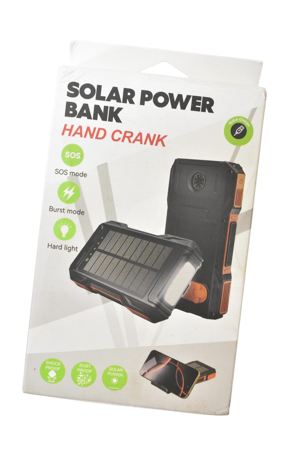 Solar Power Bank Hand Crank Charger Flashlight Compass Orange USB SOS LED Camp
