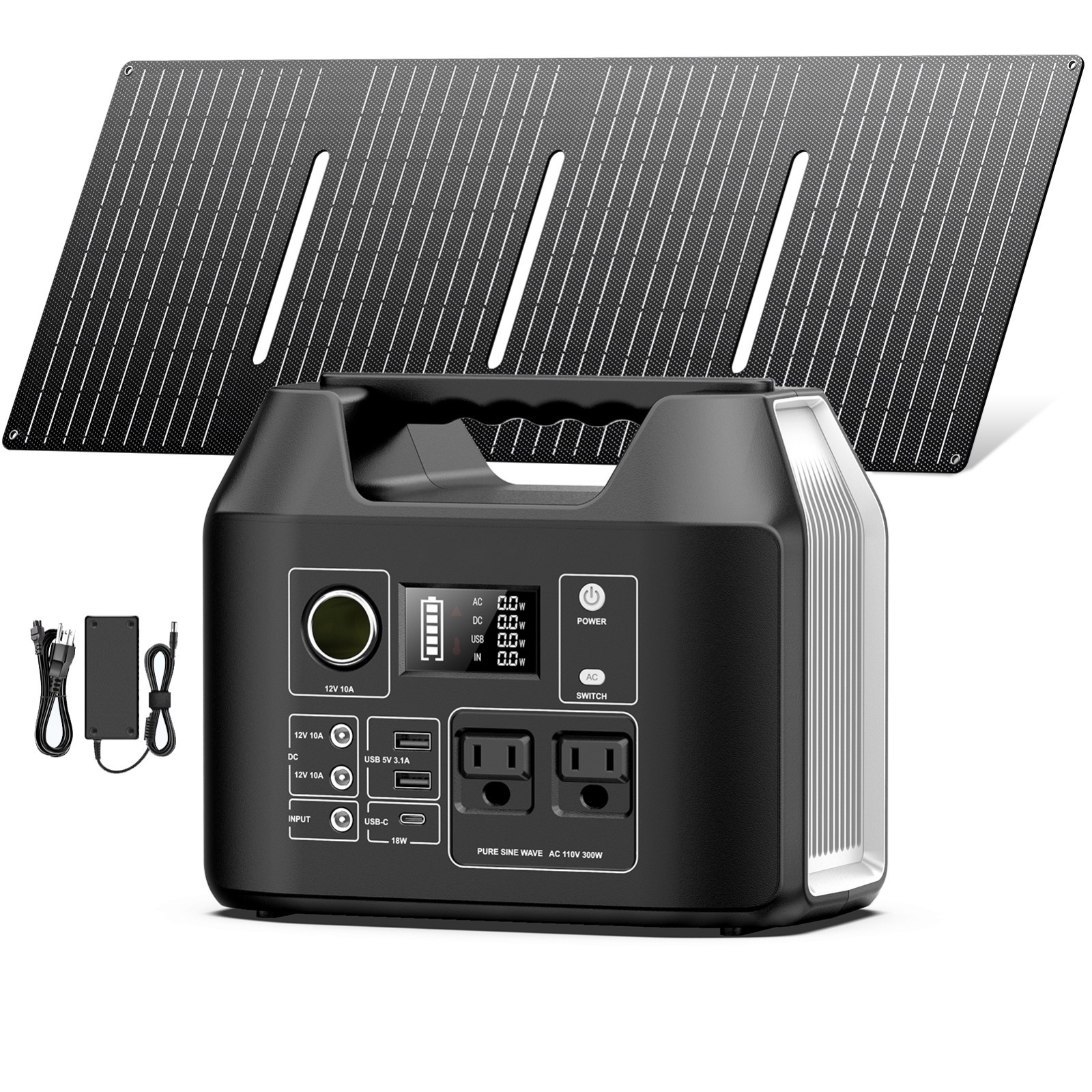 300W Solar Generator Portable Power Station Battery Charger with 40W Solar Panel