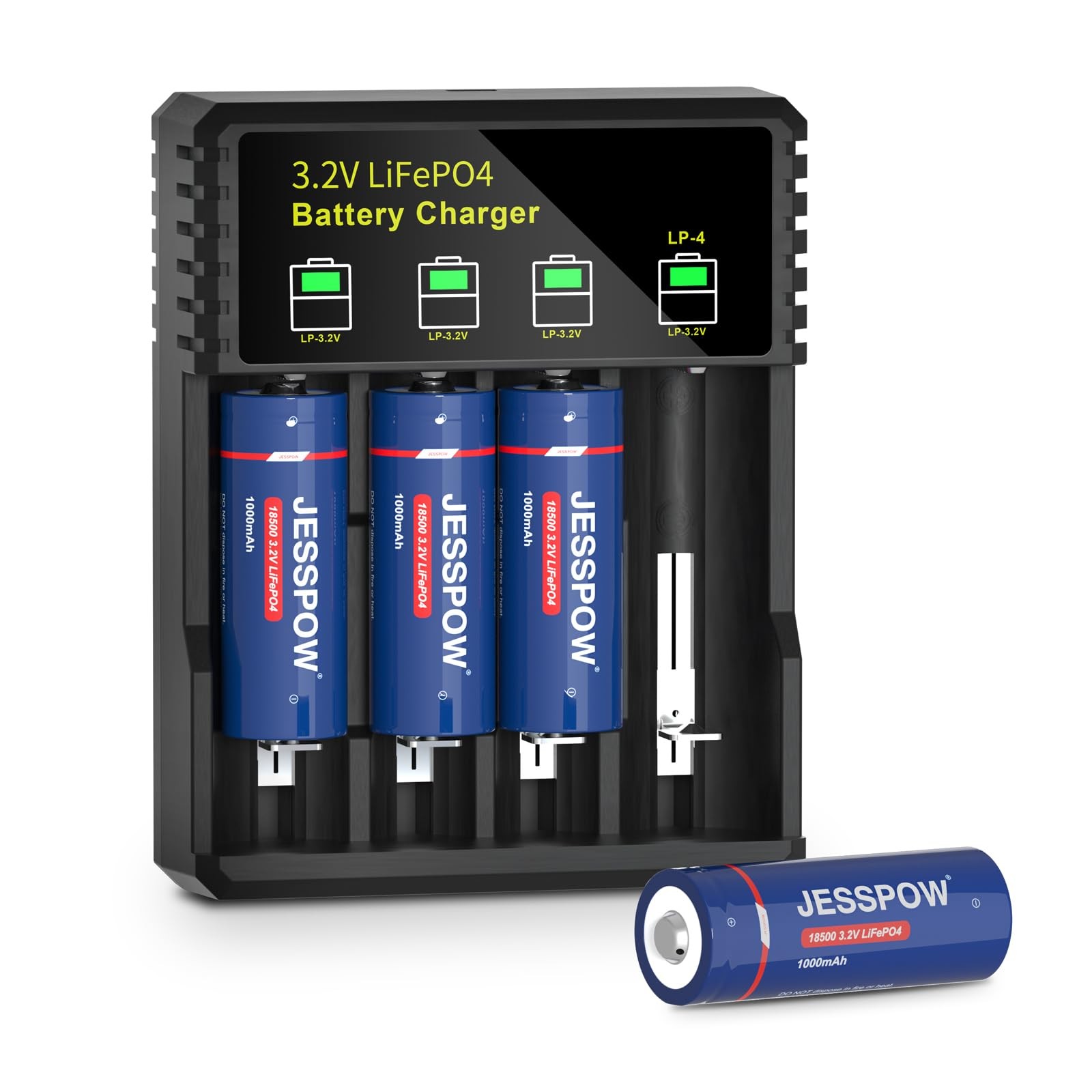 18500 Rechargeable Solar Batteries 3.2V with Charger LiFePO4 Lithium 3.2 Volt…