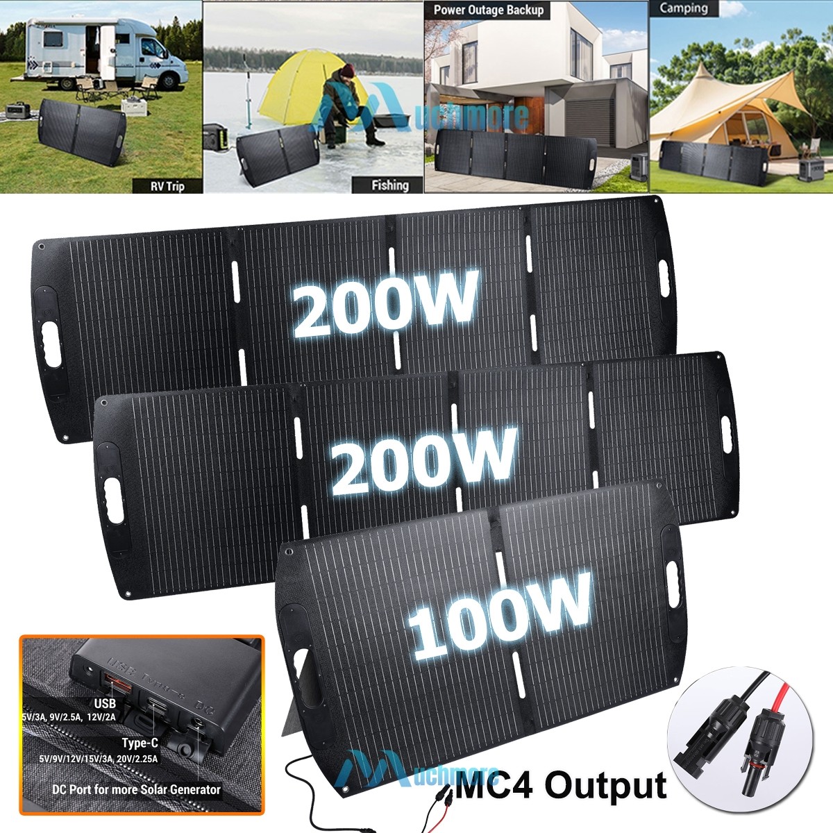Solar Panel Portable Foldable 100W 200W 400W Off-Grid for RVs Camp Power Station
