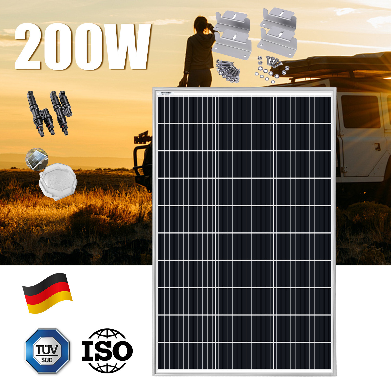 200W Watt Mono Solar Panel Kit 12V Battery Charger Power Home Boat RV Off Grid