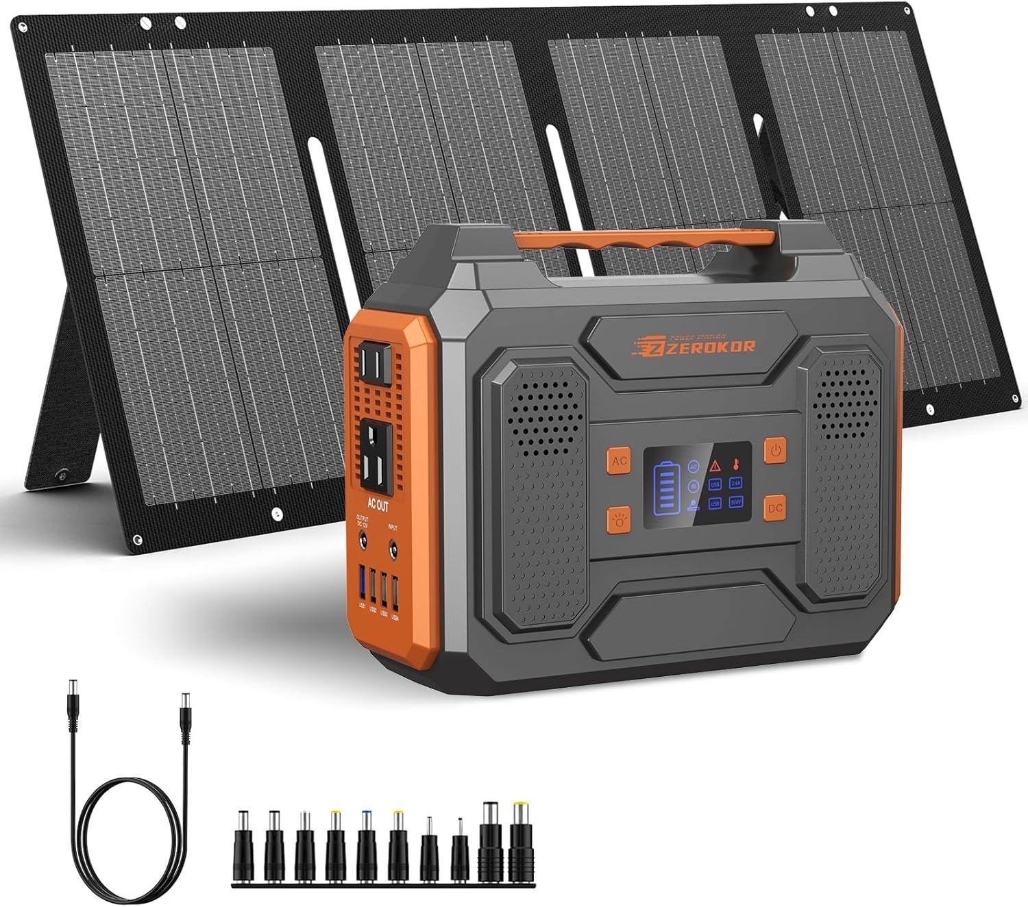 Portable Solar Generator, 300W Portable Power Station with Foldable 60W Solar