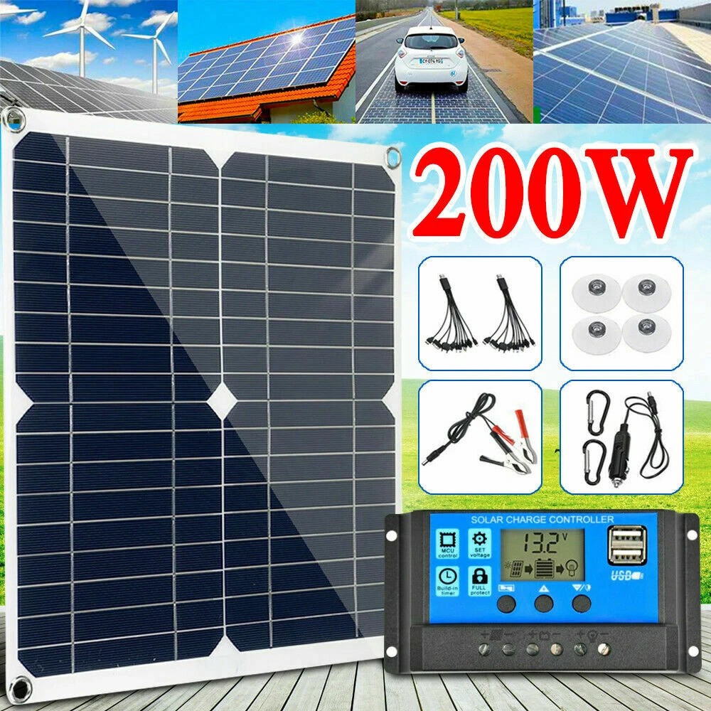 200 Watts Solar Panel Kit 100A 12V Battery Charger w/ Controller Caravan Boat RV